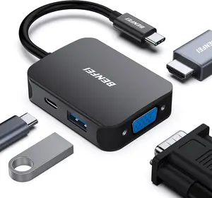 BENFEI USB C HUB 4in1, USB Type-C to HDMI VGA Adapter, USB C to USB Adapter, USB Type-C Power Delivery, Compatible with iPhone 15 Pro/Max, MacBook Pro/Air 2023, iPad Pro, iMac, S23, XPS 17