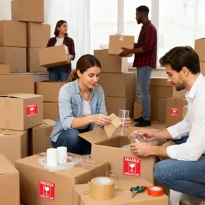50/100 Sheets 3in x 3in (7.6x7.6cm) Handle With Care Fragile Stickers with Glass Icon for Shipping Boxes, Parcel Delivery, Moving House, Warehouse Storage, E-Commerce Orders, Cartons, Mail Packages, Breakable Goods and Safe Packaging