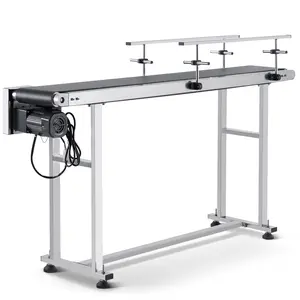 VEVOR Belt Conveyor,  59 x 7.8 inch Conveyor Table, Heavy Duty Stainless Steel Motorized Belt Conveyor for Inkjet Coding Applications Powered PVC Belt Anti-Static Adjustable Speed (Double Guardrail)