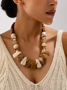 Boho Luxury Exaggerated Elegant Beaded Necklace for Women, Boho Style Necklace, Irregular Size Pearl Pattern, Perfect for Vacation Parties Daily Wear, Boho Style Jewelry