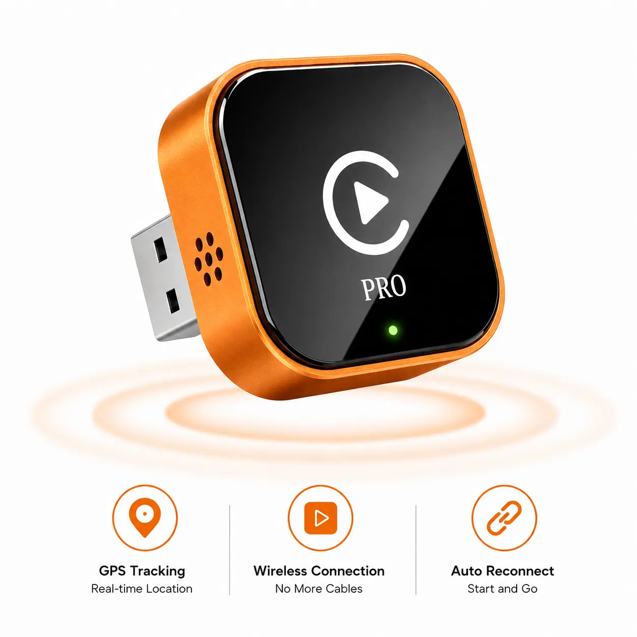 Wireless CarPlay Adapter with GPS Vehicle Tracking, Real-Time Vehicle Location, Find My Car, Wireless Android Auto, Auto Reconnect, Plug & Play for Factory Wired CarPlay