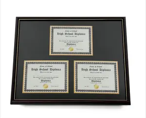 Real Wood Cherry Triple Diploma Frame with Gold Trim - Fits 8.5" x 11" Certificates