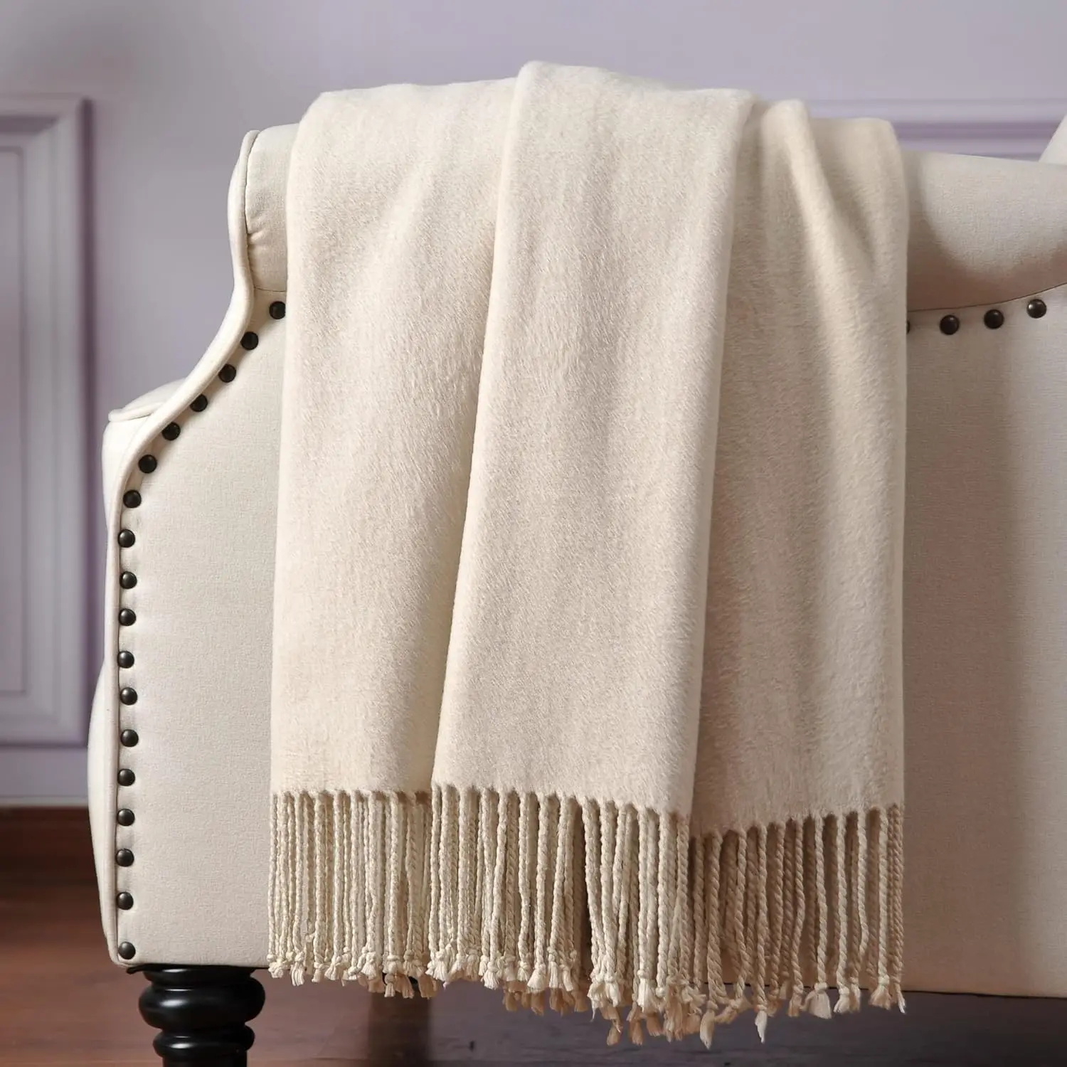 Silk Throw Blanket with Hand-Knotted Fringe, , Soft & Breathable ()