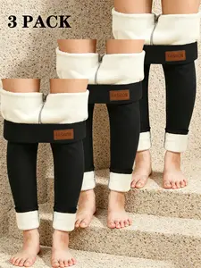 3-Pack High-Waisted Fleece Lined Thick Leggings for Women, Fall & Winter Casual Sporty Pants, Comfortable Plain Design
