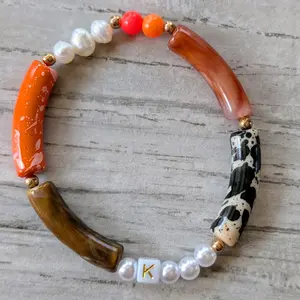 Letter K beaded stretch bracelet initial jewelry letter K bracelet stacking bracelets