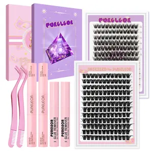 PURELEOR Lash Clusters Kit Individual Lashes D Curl Eyelash Extensions 10-16mm DIY at home ,Get Beauty & Rich
