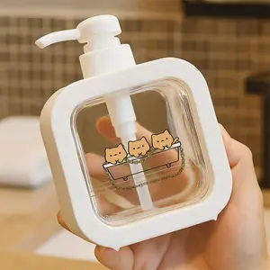 Cute Light Brown Cartoon Cats Design Soap Dispenser - Whimsical Gold Chain Decor, White Rectangular Bathtub/Platform Shape, Playful & Edgy Home/Kitchen/Bathroom Liquid Container, Easy to Clean, Decorative Countertop Accessory