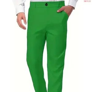 Bmuvlss [Office Ready] Men's Solid Green Formal Pants - Polyester Blend, Casual Style, Buckle Detail, Machine Washable, Comfortable Fit for All Seasons, Casual Formal Pants|Fashion Formal Pants|Formal Long Pants