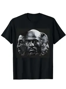 Unisex Basketball Legends Portrait T-Shirt – Black & White Print, Animal, Sports Streetwear Aesthetic, Soft Cotton Blend, Classic Fit, Fitted, Perfect for Basketball Fans, Durable High-Quality Print, Ideal for Daily Wear/Game Days