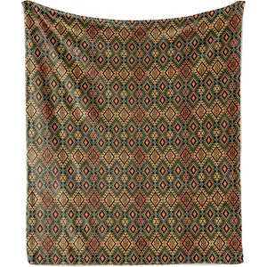 Tribal Soft Flannel Fleece Throw Blanket, Abstract Geometric Shapes Herringbone Pattern Triangles Arrow Head, Cozy Plush for Indoor and Outdoor Use, 60" x 80", Orange Teal