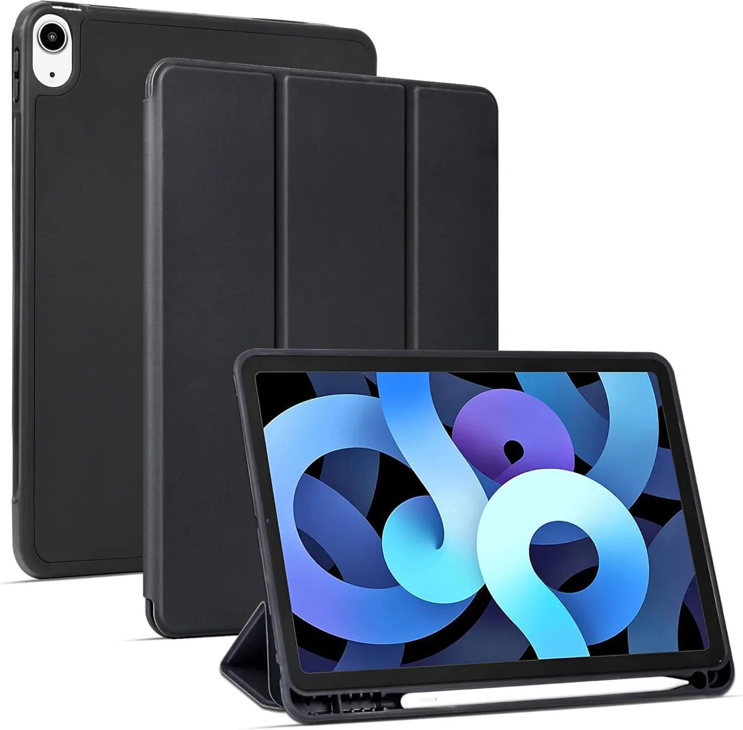 for iPad Air 6th Generation Case 11 inch 2024, iPad Air 5th / iPad Air 4th Generation case 10.9 inch, Trifold Kickstand  Cover Auto Wake with Pencil Holder, Black