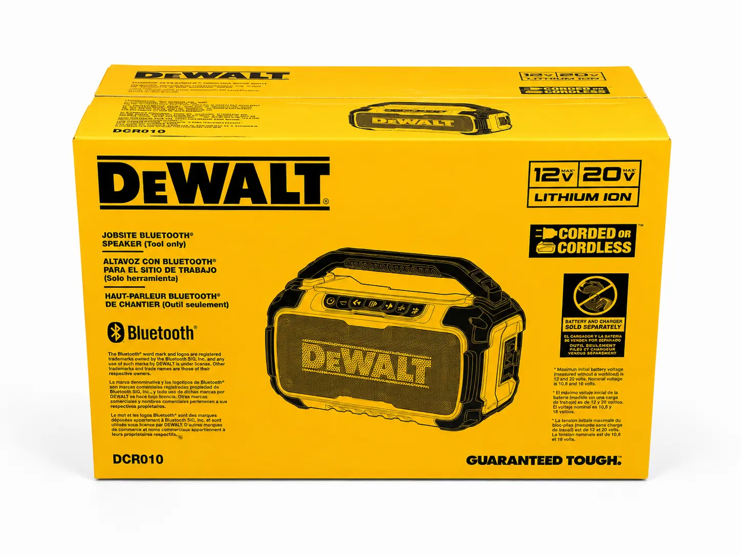 DEWALT DCR010 12V/20V MAX Bluetooth Jobsite Speaker – Corded or Cordless – Tool Only