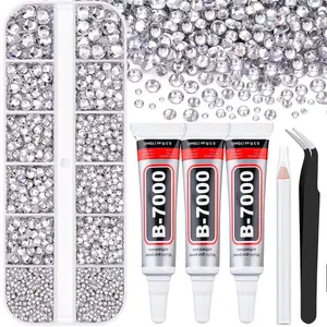 Resin Rhinestones for Crafting with B7000 Jewelry Glue, 1 Box Clear Flatback Crystals with 3Pcs 10ml Glue for Bedazzling Crafts DIY Nail Art Makeup，Non Hotfix Gems for Clothing Shoes
