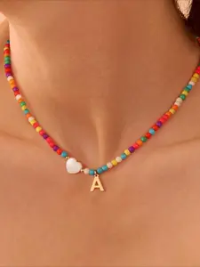 Colorful Alphabet Cute Dainty Pendant Necklace for Girls - Fashion Beaded Necklace for Teenage Women, Personalized Initial Gift