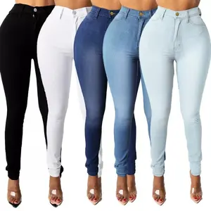 Women's High-Waisted White Stretch Skinny Jeans Slim Fit Button Closure Rayon Spandex Blend Comfortable Versatile for Casual Attire Preppy Pants Denim Womenswear Bottom Trouser Streetwear Basic Minimalist