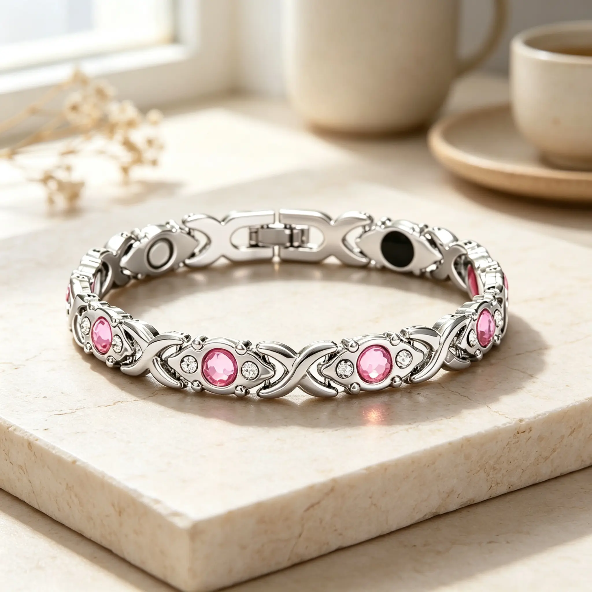 Magnetic Bracelet for Women Energy Magnet Bracelet with Magnets Magnetic Bracelet for Pain Relief Adjustable Ladies' Wristband with Sparkling Cubic Zirconia Eco-Friendly Alloy Elegant Minimalist Bangle  Good Luck Bracelet Gift for mom
