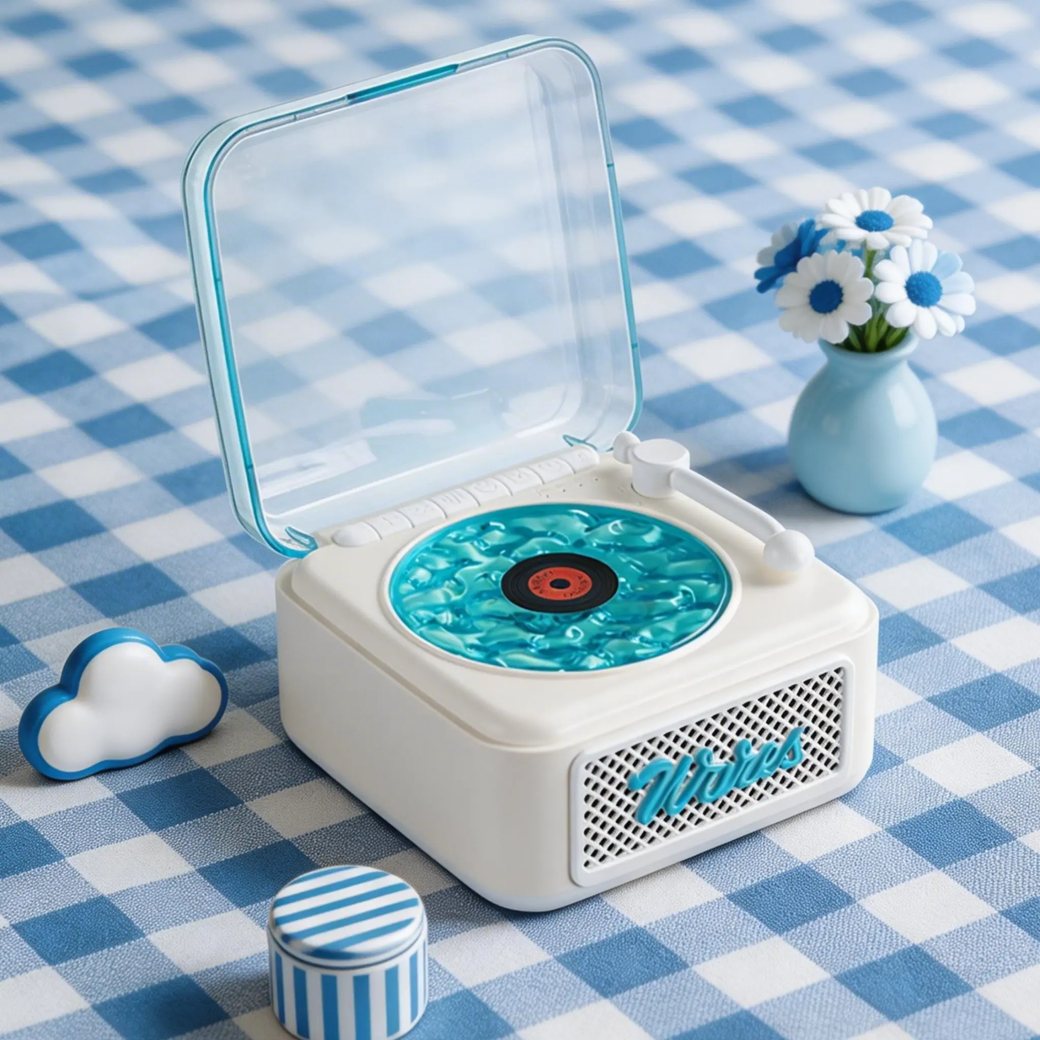 Vintage Mini Portable Car Audio Retro Vinyl Record Bluetooth Speaker - White Noise Ocean Sound Therapy Device with Mood Lamp, TF Card, AUX Sleep Companion, Miniportable