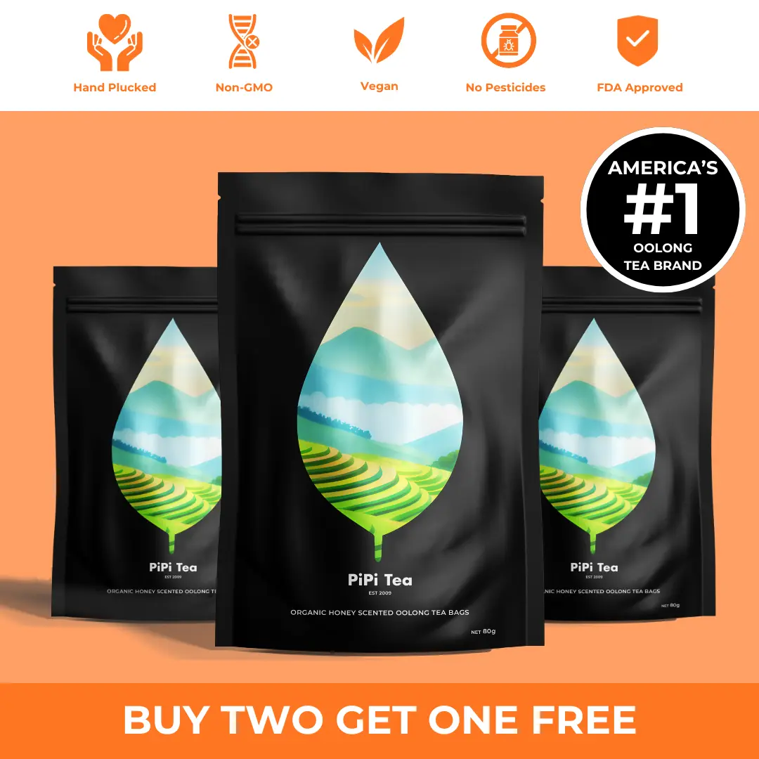 3x PiPi Tea Organic Tea Bags | Tea Leaves From Pu'er | Non GMO, Gluten Free, Naturally High Grown | Whole Loose-Leaf Tea Bags Beverage