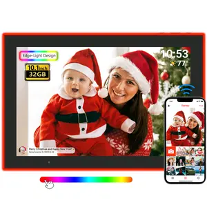 FRAMEO WiFi Digital Picture Frame,Edge-Light Design10.1 inch Photo Frame 32GB,HD IPS Touch Screen LED Light, Wall-Mounted,Easy Set Up Share Photos and Videos via Frameo App