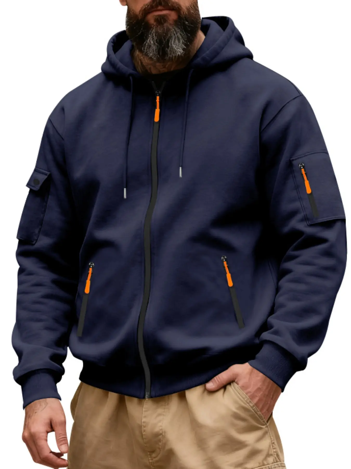 Men's Winter Heavyweight Fleece Hoodie Jacket, Zipper Pocket Design, Casual Long Sleeve Fitted Warm Coat for Cold Weather
