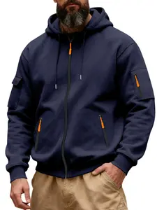 Men's Winter Heavyweight Fleece Fitted Hoodie Jacket, Zipper Pocket Design, Casual Long Sleeve Warm Coat for Cold Weather