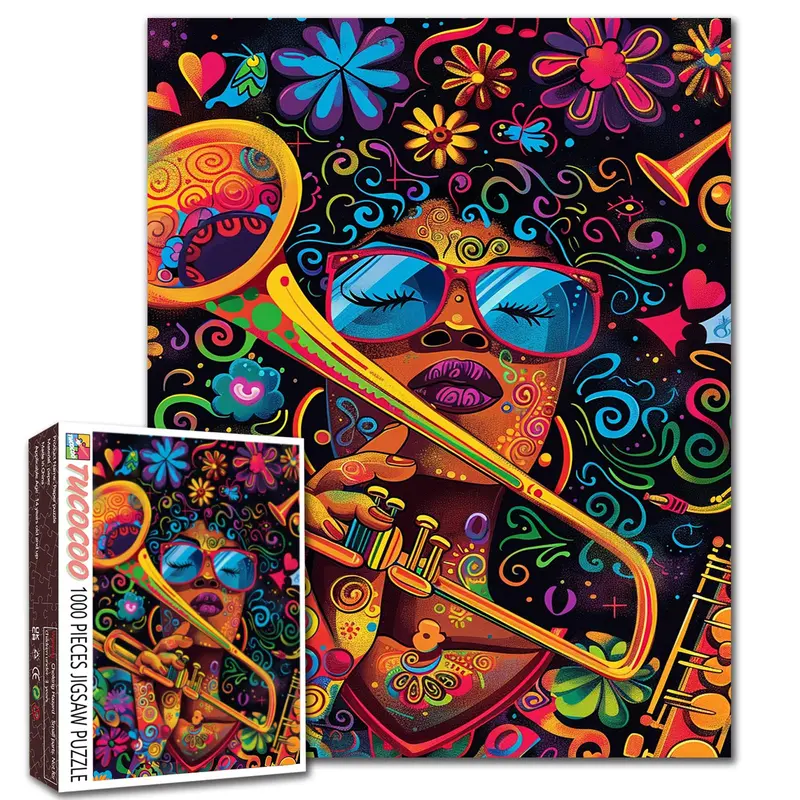 Tucocoo Funky Trumpet Queen Recycled 1000-Piece Toy Jigsaw Puzzle, Colorful Music Art Crafts, Adult Stress Relief Brain Training Game, 27.5x20in (70x50cm) Creative Gift Wall Decor