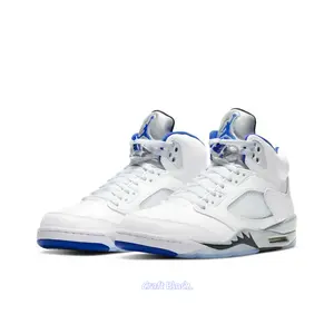 White Pebbled Leather High-Top Retro Basketball Shoes with Silver  Reflective Tongue and Icy Blue Translucent Outsole