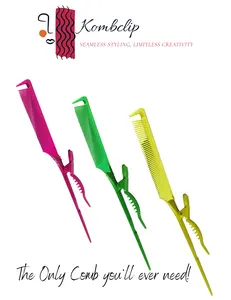 Kombclip - Multipurpose Rat Tail Comb, Parting Apex & Alligator Clip Tool Perfect for Hair Styling, Sectioning, Braiding, Combing, Coloring & Cutting - Durable, Heat Resistant. Haircare Heatless. Available in Passion Pink, Sunny Dayz, and Spring Fling.