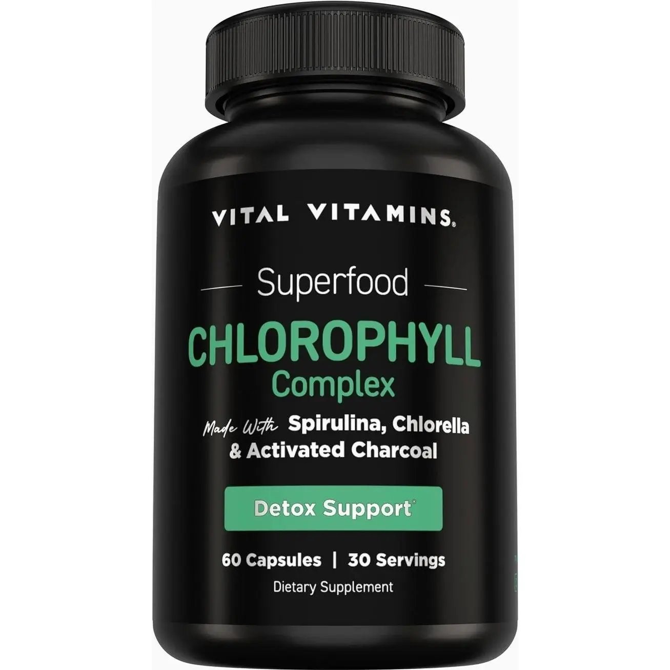Vital Vitamins Chlorophyll Pills - Body Deodorizing Supplement - Made with Spirulina, Chlorella, Organic Parsley, Mint, & Activated Charcoal - Defeat Odor Naturally - for Women & Men - 60 Capsules