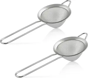 Fine Mesh Strainer Set of 2, 3.3 Inches Stainless Steel Tea Strainer with Long Handle, Small Conical Mesh Strainers Sieve for Cocktail Coffee Food, Rust Proof & Easy to Clean (Silver) Kitchen Utensils