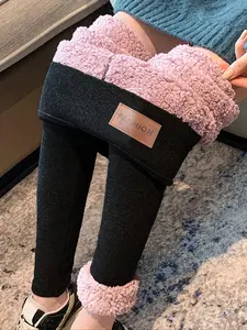 Women's Solid Color Thermal Lined Leggings, Soft Leggings, Casual Comfy Warm Skinny Pants for Daily Wear, Ladies Bottoms for Winter