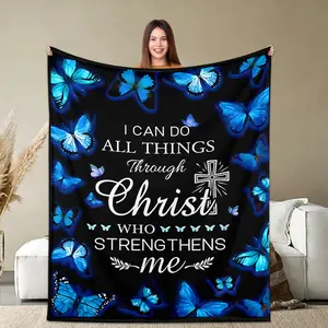 Flannel Throw Blanket with Inspirational Bible Verse I Can Do All Things Through Christ Design, Soft Cozy Warm Comfortable Lightweight Portable, Uplifting Gift for Graduation Christmas Easter, Encouraging Faith-Based for Women Men