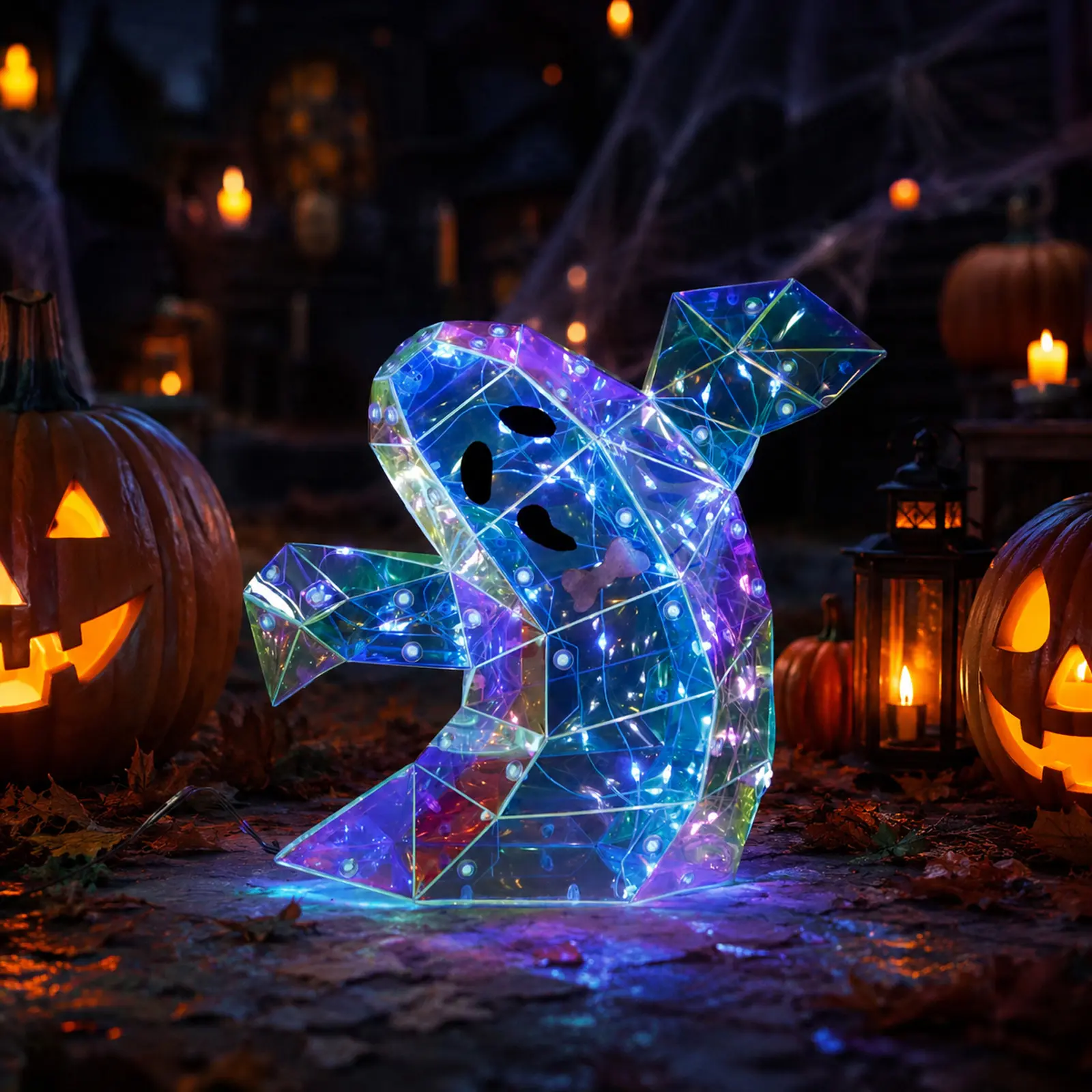 Halloween Decorations Prismatic Iridescent Spooky Ghost LED Light, Glowing LED Lights, Decorative Atmosphere Light, Halloween Decoration for Home, Party, Festival, Festive Atmosphere