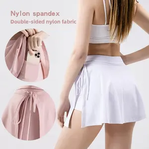 Sports Yoga Skirt Badminton Tennis Skirt Pants Half-body Quick Drying Pocket Skirt Side Split Strap Skirt Pants For Outwear