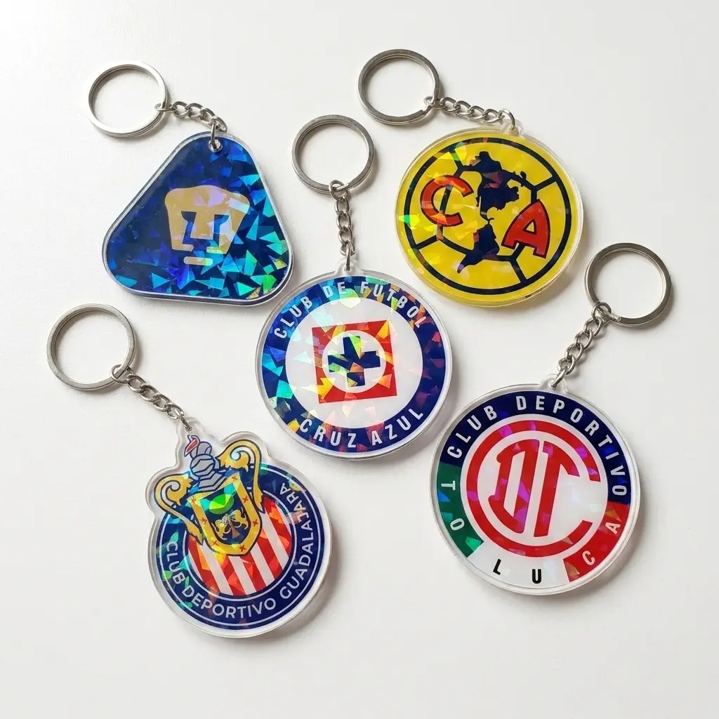 Mexican Club Holographic Acrylic Keychain, Keyring, Glitter Shimmer Bag Charm Backpack Pendant, Double Sided Football Fan Merch Car Key Ring, Gift For Fans Friends