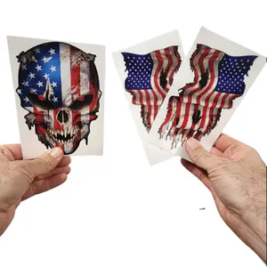 Skull and flag Decals – Premium Skull Stickers for Trucks and Cars – American Flag Stickers with Reflective Eyes Skull – Cool and Unique Sniper Stickers and Decals with Military Graphic