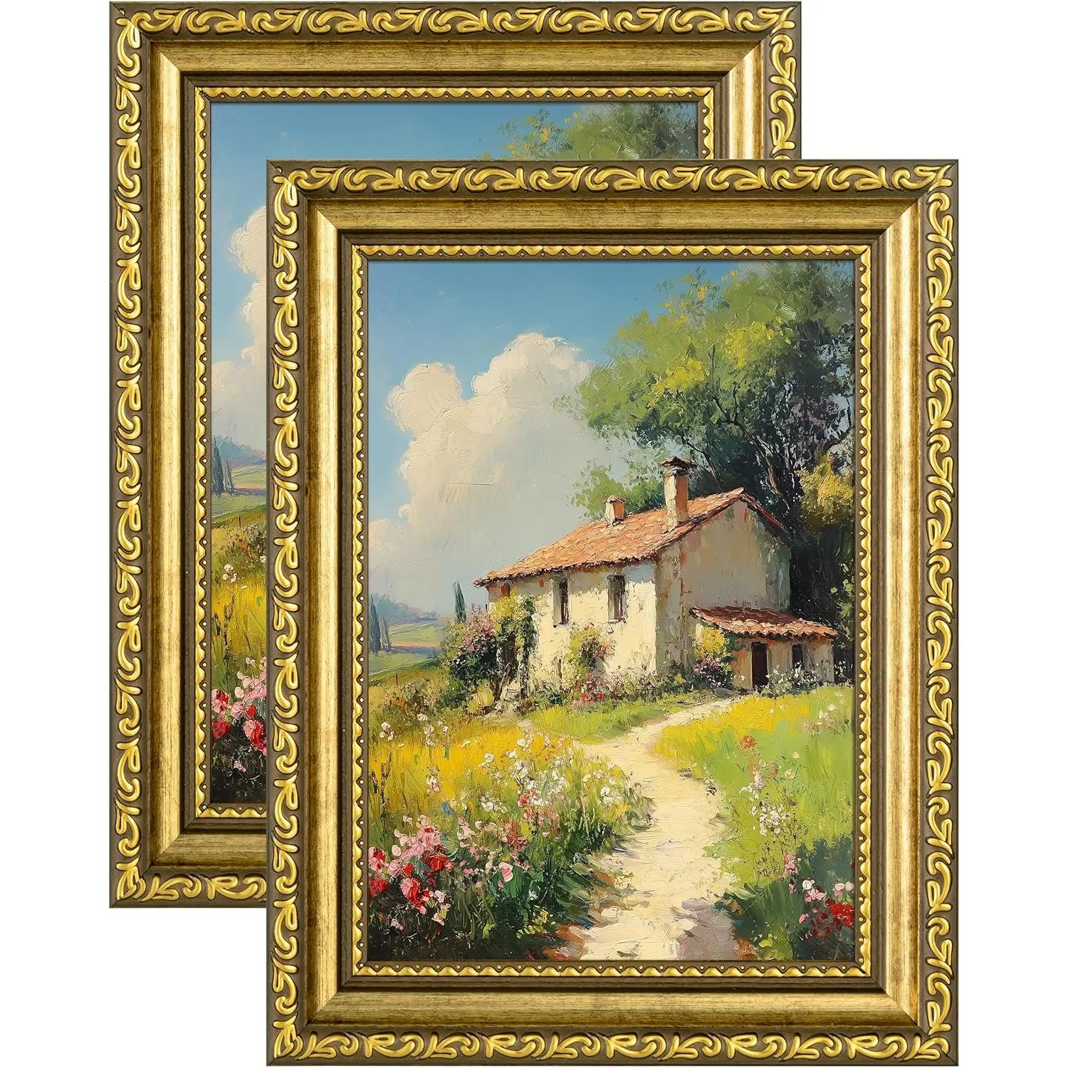 Ornate European Gold Antique-Style Photo Frame Set (2), 5x7 with Easy-Remove Mat for 4x6 Displays, Beaded Inlays, Real Glass, Stand, Easy Installation for Tabletop or Wall Home Decor