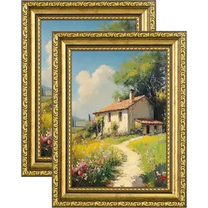 5x7 Picture Frames Set of 2, Vintage Photo Frames with Glass, Display 4x6 Photo with Mat or 5x7 without Mat for Tabletop or Wall Decor, Gold