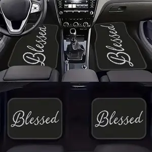 4pc Car Floor Mats, Warm Blessing Text Pattern, Elegant Car Interior Accessory for Daily Commute and Home Use, Easy Clean, Car Mats Set/