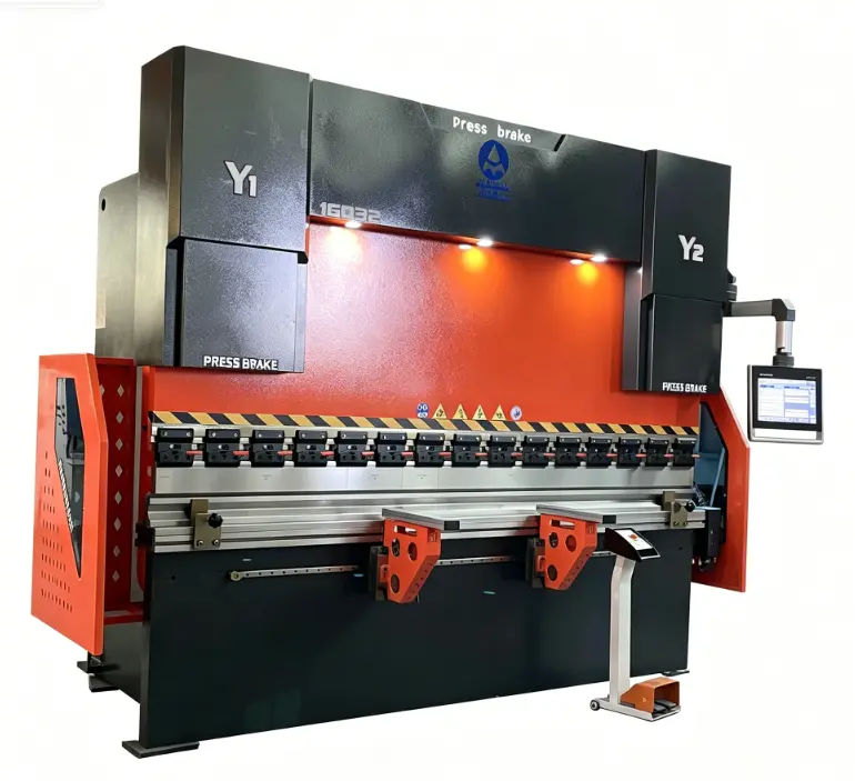 Orange-Black 160T 3200mm Bending Machine, 4+1 Axes with DA58T System, Aluminium & Carbon Steel Construction, Ball Screw Linear Guide, Includes a Free Set of Mold, Ball Screws, Light Curtain Protection, A Set Of Mold For Free, Anti-Torque