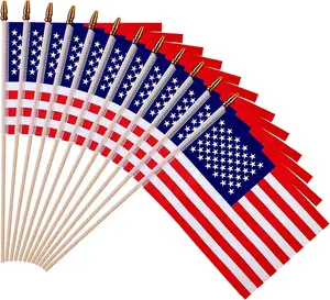 12 Pack Small American Flags - 4x6 Inch Mini USA Hand Held Stick Flag with Safety Spear Top, 250th Anniversary, Memorial Day, Outdoor 4th of July Decorations, Veteran's Day Patriotic Decor