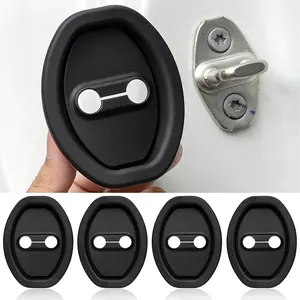 4PCS Car Door Latch Guard Cover, Silicone Reduction Door Lock Latch Guard Protective Cover, Waterproof Rust-Proof Self-Adhesive Striker Cover Pads, Universal Automotive Exterior Accessories