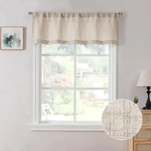 Linen Valance Bedroom Rod Pocket Semi Sheer Curtain Valances Burlap Light Filtering Thick Linen Valance Drape for Living Room, 54 x 16 inches Long, , Set of 1 Panel
