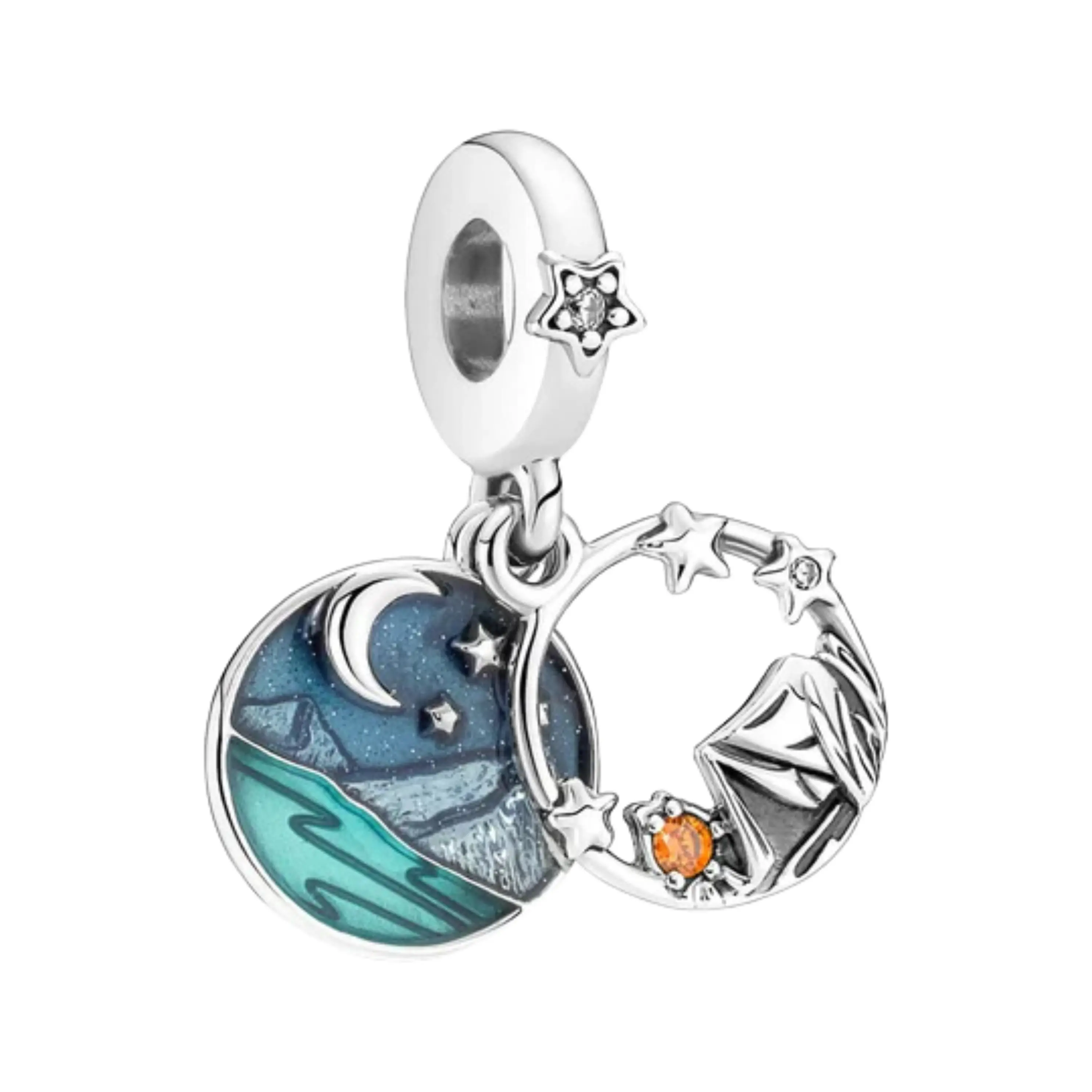 Mountain Night Sky Charm | Adventure Landscape Dangle Charm | Moon & Stars Travel Jewelry Gift