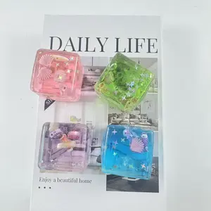 4pcs Multicolor Clear Jelly Block Squeeze Toy, Mini Conch Fish Ornament Filler Squish Fidget, Portable Pocket Size Stress Relief Toy for Teens and Adults