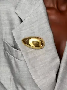 1pc Elegant Minimalist Large Teardrop Shaped Gold/Silver Metal Brooch, Fashionable Lapel Pin Accessory For Women Style Design