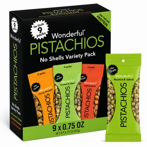 Wonderful Pistachios No Shells Variety Pack - Roasted & Salted (4), Chili (3), Honey (2) Nuts, Protein Snacks, Gluten Free, Healthier Choice Snacks for Adults