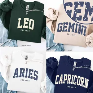 (LEAVE A NOTE OR DM SHOP) Custom Star Sign Sweatshirt Gift for Horoscope Lover Personalized EST Birth Year Star Constellation Print Pattern Unisex Heavy Blend Gildan - AG