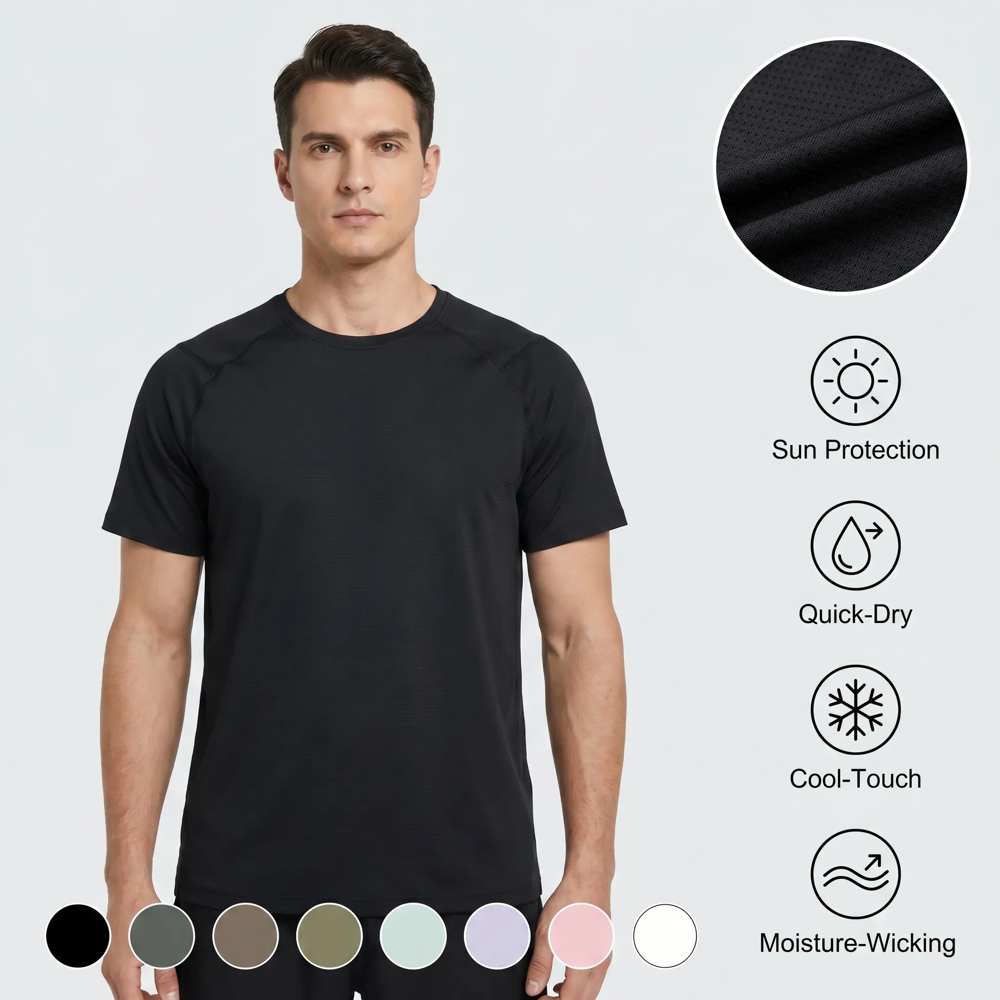 Unisex Seamless Ice Silk Short Sleeve T-Shirt, Breathable Quick Dry UV Protection, Solid Color Athletic Crew Neck, Streetwear Top, Tropical Plain Tee Workout Activewear Moisture Wicking Tee
