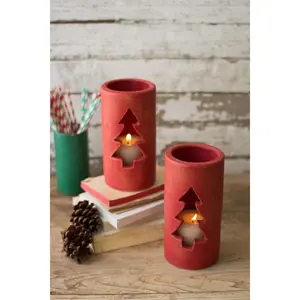 Red Clay Christmas Tree Luminary (Pack Of 6)